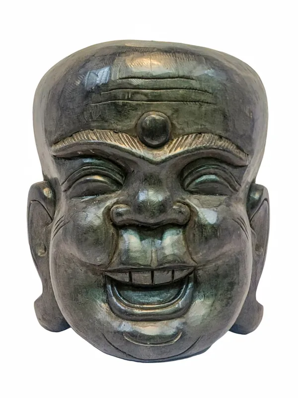 Masque mural en bois du Bouddha rieur