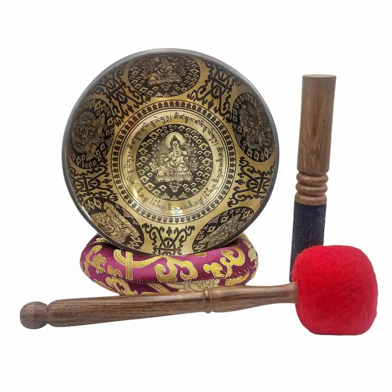 Bol chantant avec Jambhala en sept bronzes