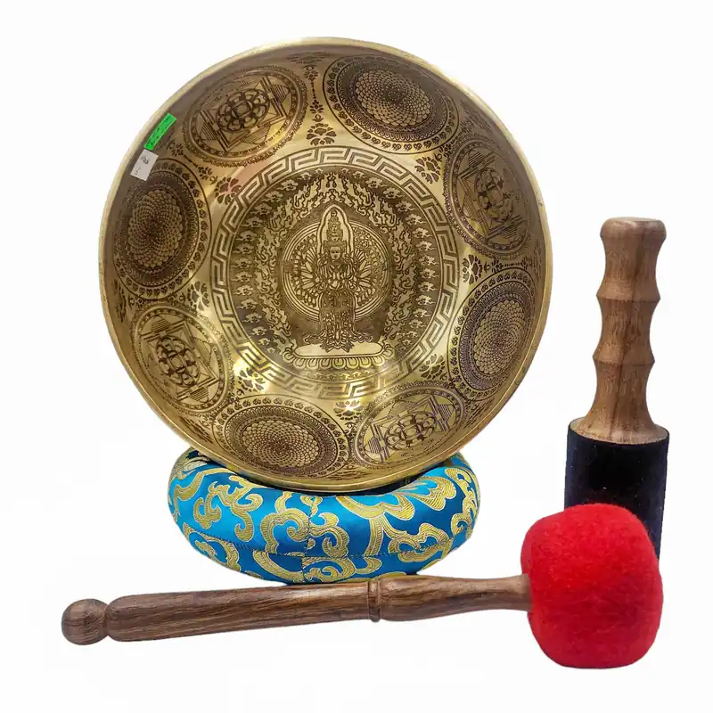 Sept bols chantants en bronze avec Avalokiteshvara