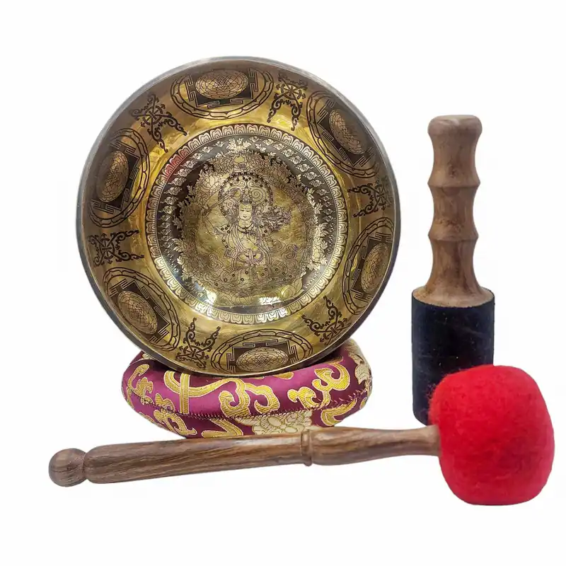 Bol chantant sculpté de Manjushree en sept métaux bronze
