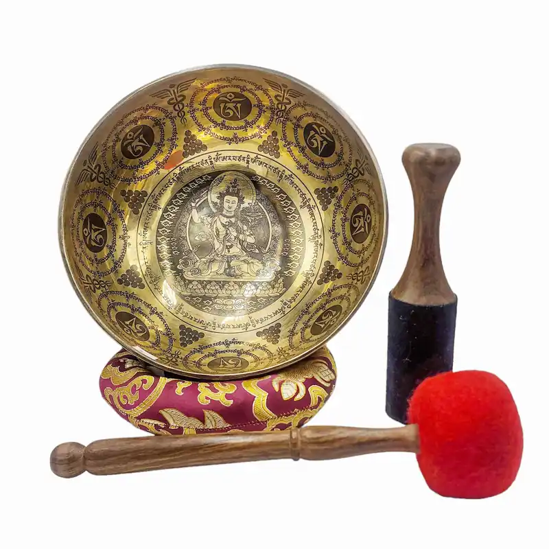 Sept bols chantants en bronze avec motif de Manjushri