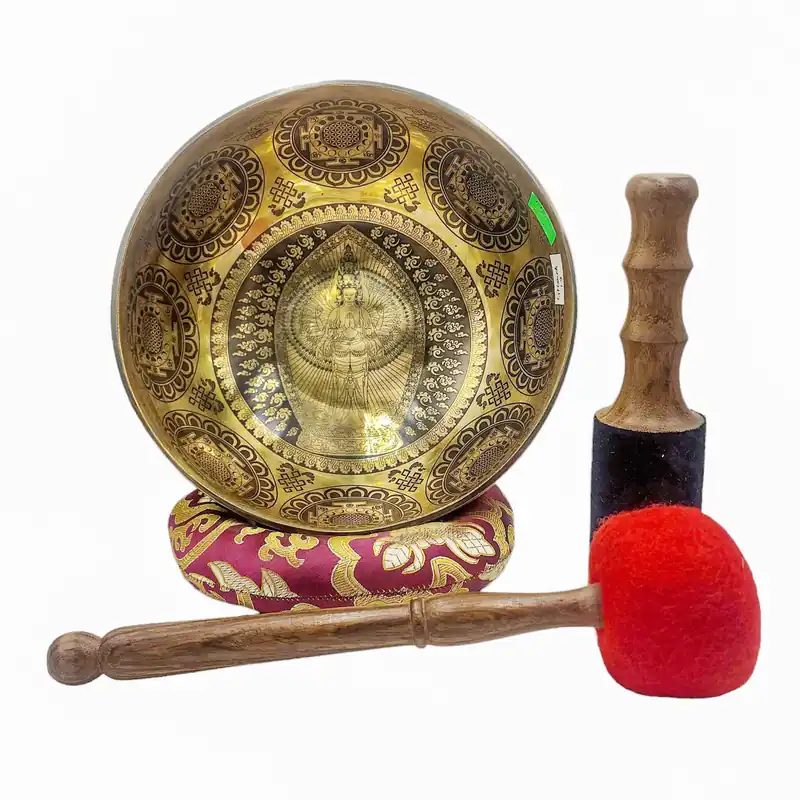Bol chantant en bronze avec design d’Avalokiteshvara