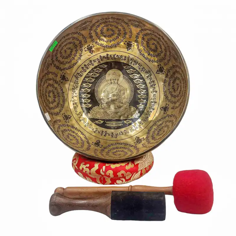 Bol chantant fait à la main avec le design du Bouddha Médecine