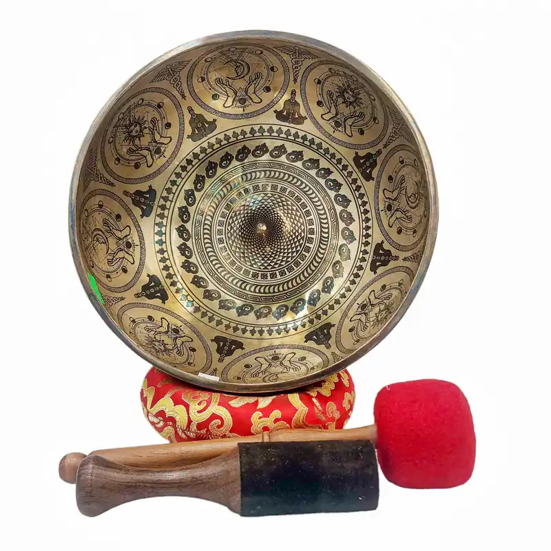 Bol chantant tibétain avec mandala sculpté