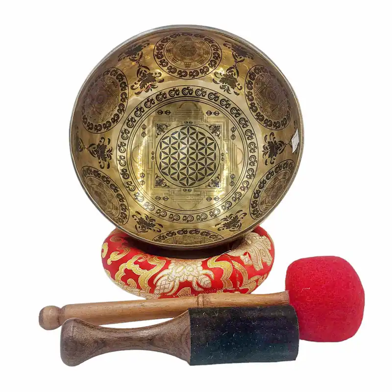 Bol chantant fait à la main en sept bronzes avec mandala