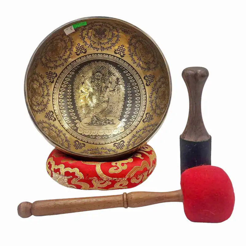 Bol chantant sculpté de Mahakala en sept métaux de bronze