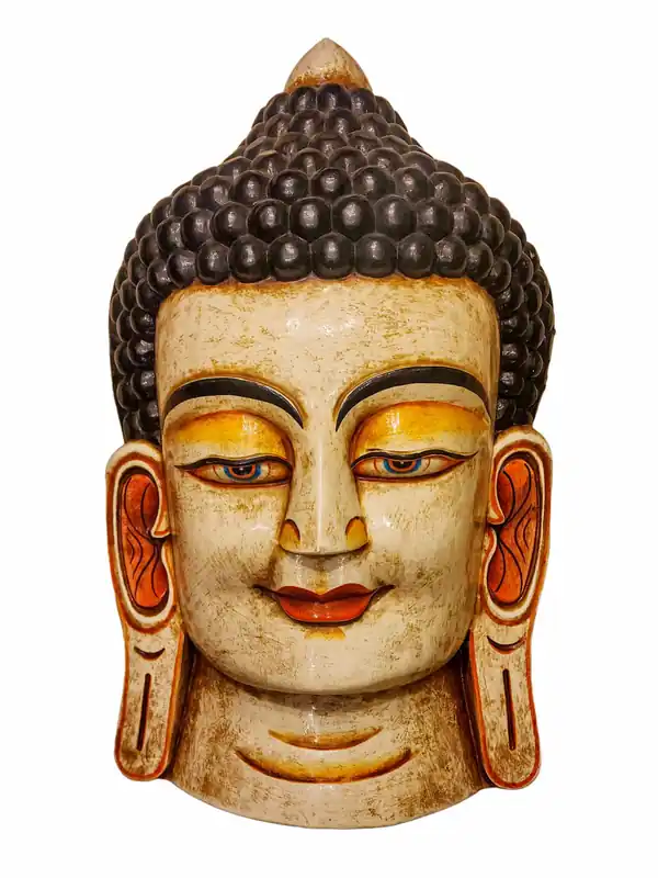Masque de Bouddha en bois – Artisanat en bois de peuplier