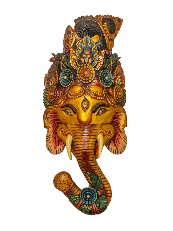 Masque en bois de Ganesh – Sculpture en bois de peuplier
