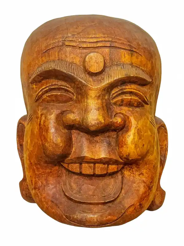 Panneau mural en bois du Bouddha rieur du Népal