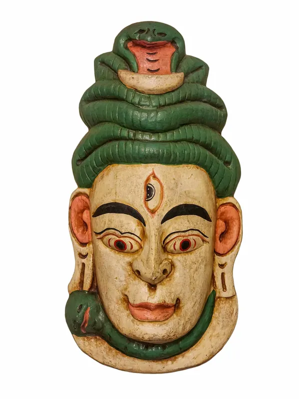 Masque en bois de Shiva, suspension murale en peuplier