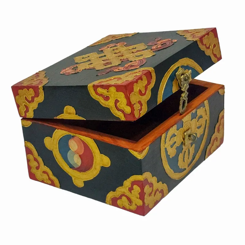 Boîte en bois tibétaine pour offrandes sacrées