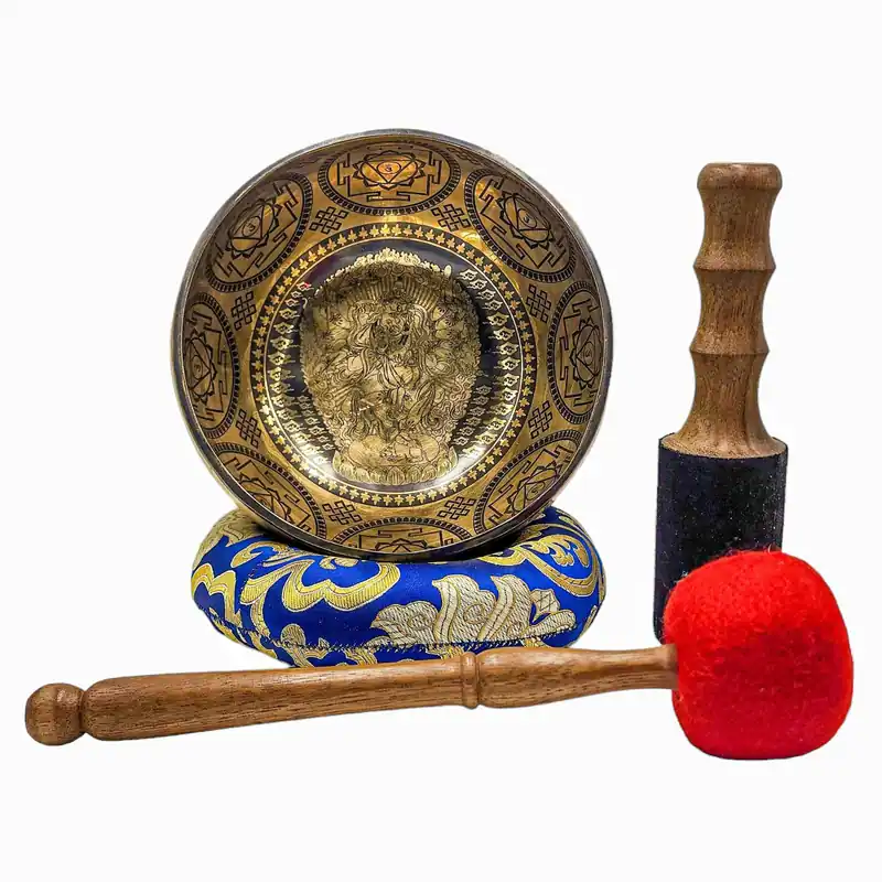 Bol chantant de Chenrezig en sept métaux de bronze