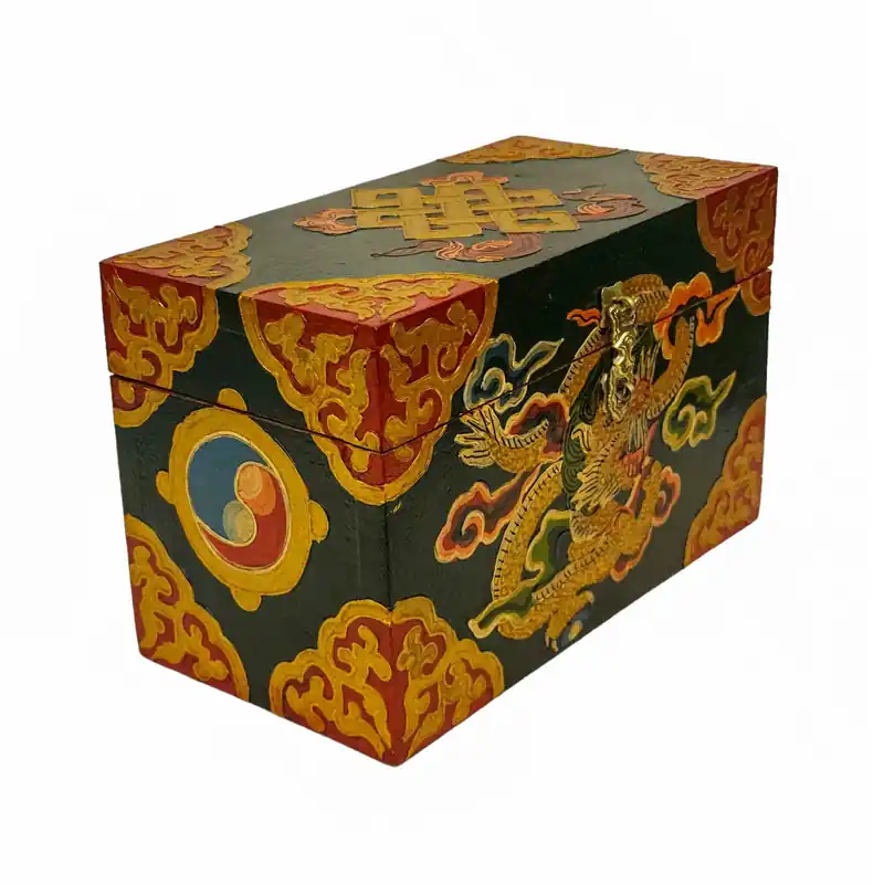 Châssis en bois magnifiquement sculpté du Tibet, orné de gravures et de peintures détaillées