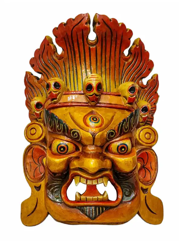 Masque en bois de Bhairava de feu – Protection de Mahakala
