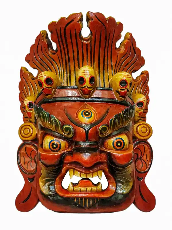 Masque de Bhairava de Feu en Bois de Peuplier