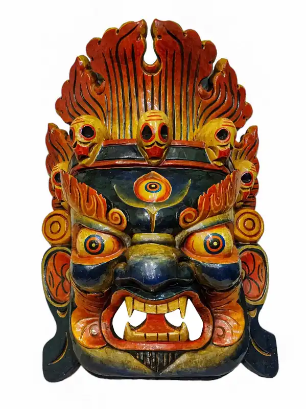 Masque en bois de Bhairava de feu – Bois de peuplier