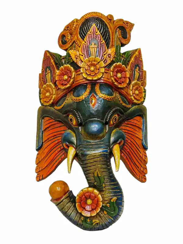 Masque de Ganesh en bois de peuplier, fabriqué à la main