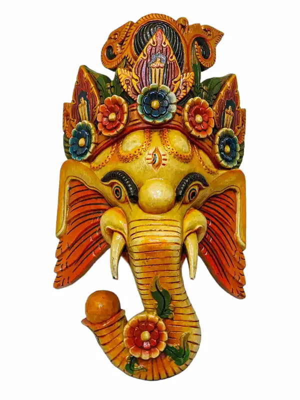 Masque mural en bois de Ganesh – Décor en bois de peuplier