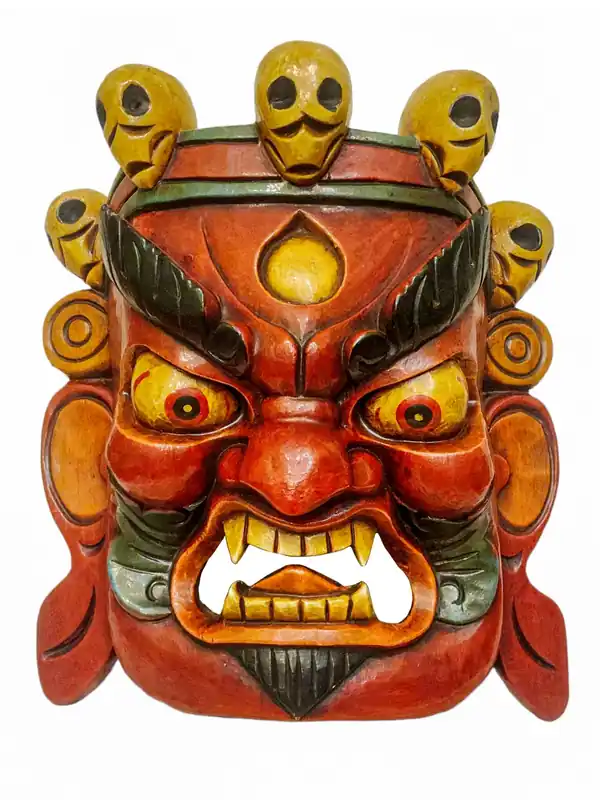 Masque en bois de Mahakala Bhairav, suspension murale