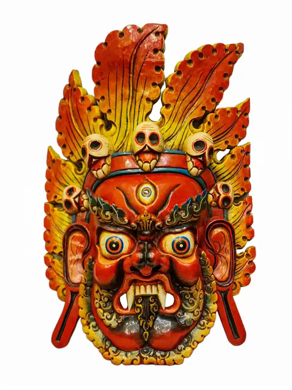 Masque de Bhairav de Feu Sculpté dans du Bois de Peuplier