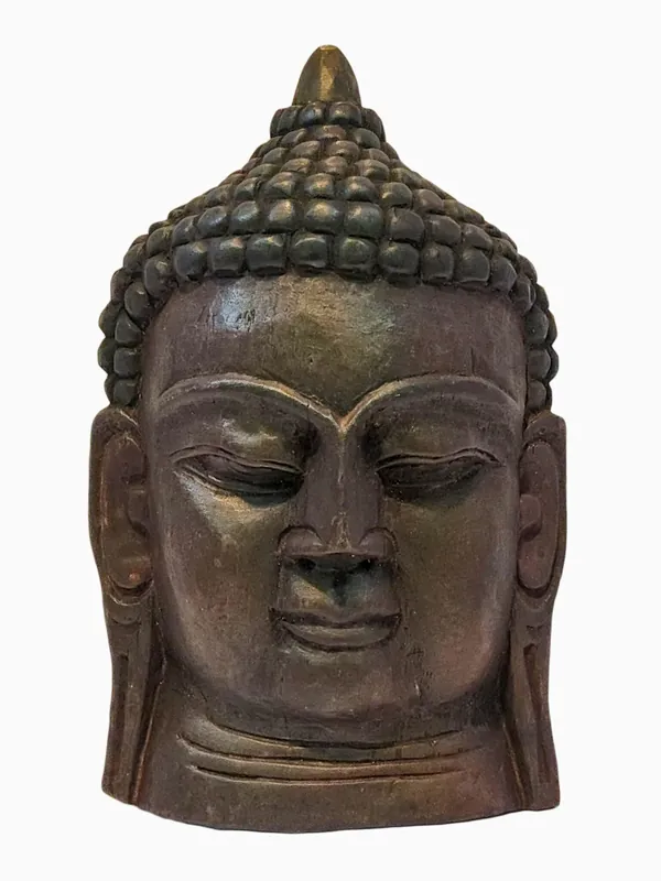 Tête de Bouddha en bois de peuplier suspendue au mur
