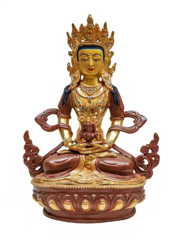 Statue en cuivre d’Aparimita – Partiellement dorée à l’or, symbolisant la longue vie et la sagesse