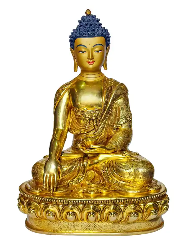 Statue en cuivre de Shakyamuni Bouddha – Visage peint et plaqué or