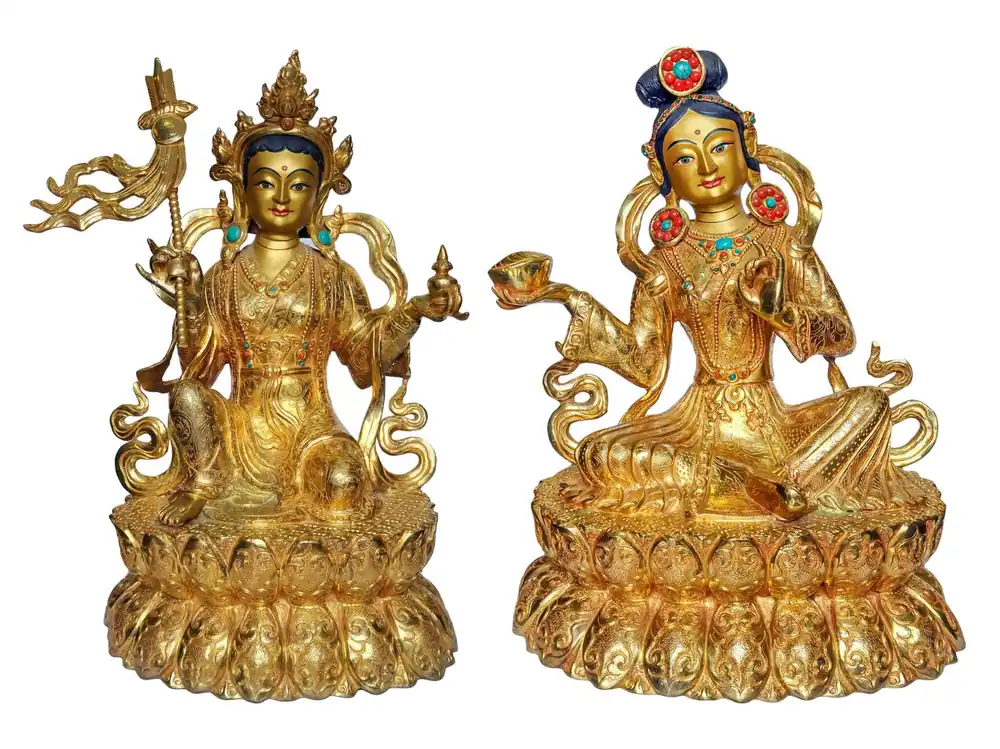 Statue en cuivre de Mandarava et de Yeshe Tsogyal