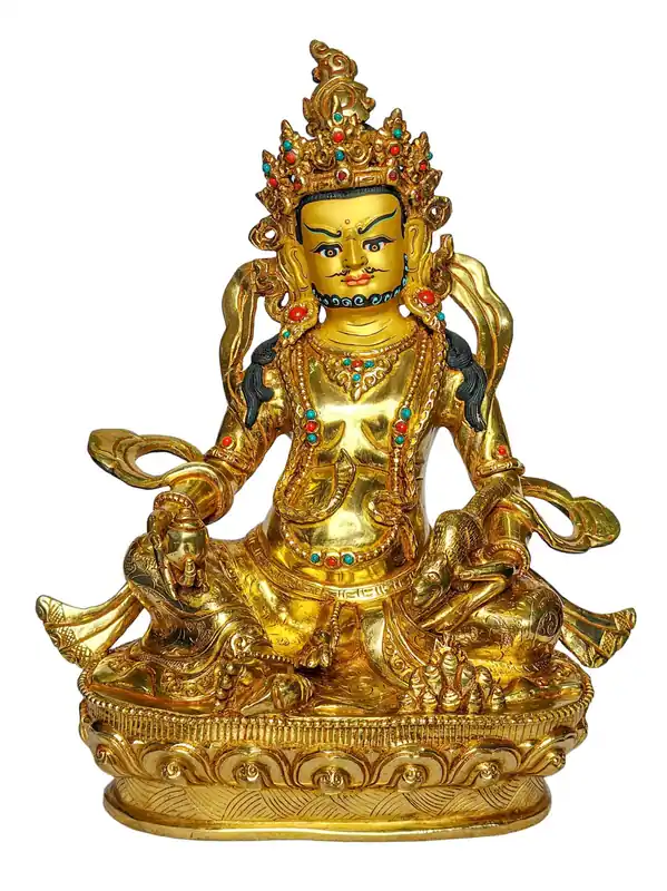 Statue en cuivre de Jambhala jaune – Symbole de générosité