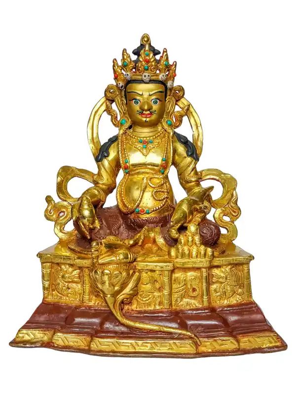 Statue en cuivre de Jambhala jaune – Un symbole de générosité et d’abondance, 22 cm