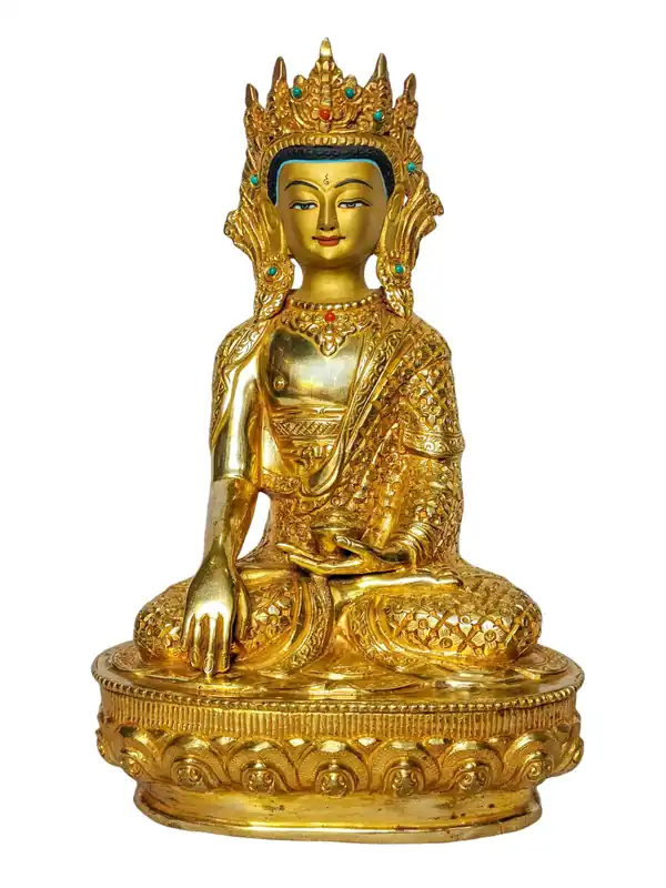 Statue en cuivre de Shakyamuni Buddha, finition dorée