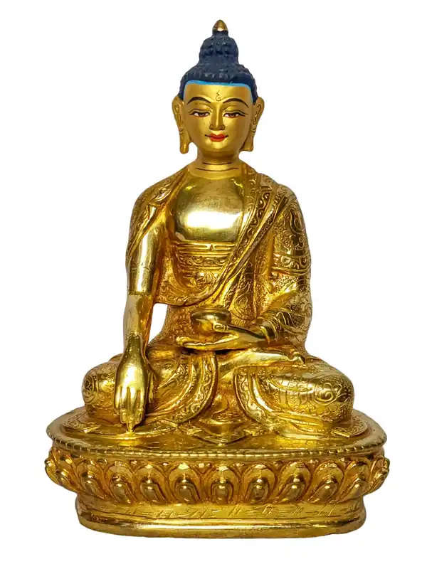 Statue en cuivre de Shakyamuni Bouddha – Peinture faciale intricée et dorure