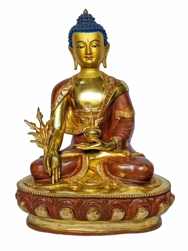 Statue en cuivre du Bouddha de la Médecine – Énergie de guérison et de paix, finition plaquée or