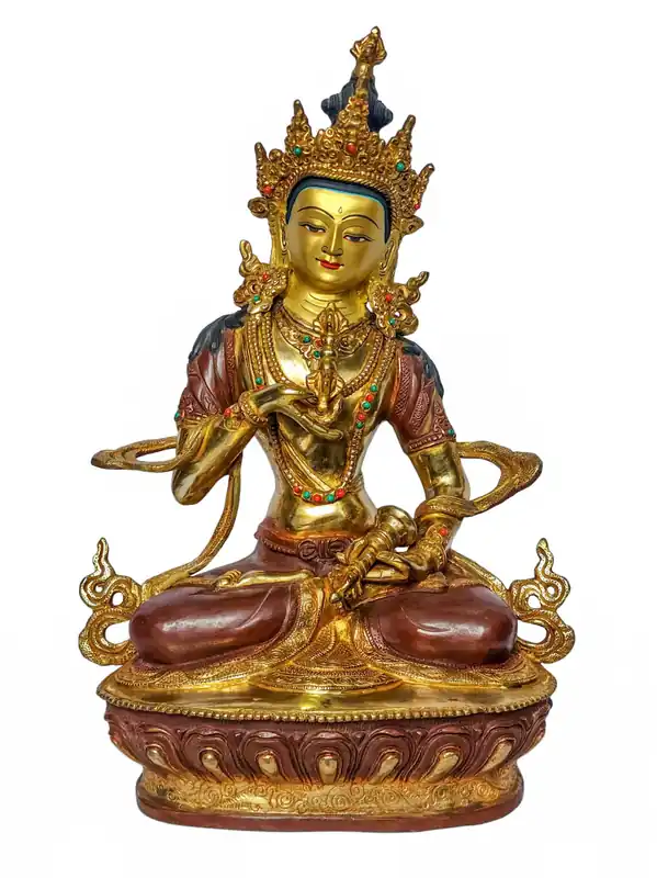 Statue en cuivre de Vajrasattva – Plaquée or, finition chocolat