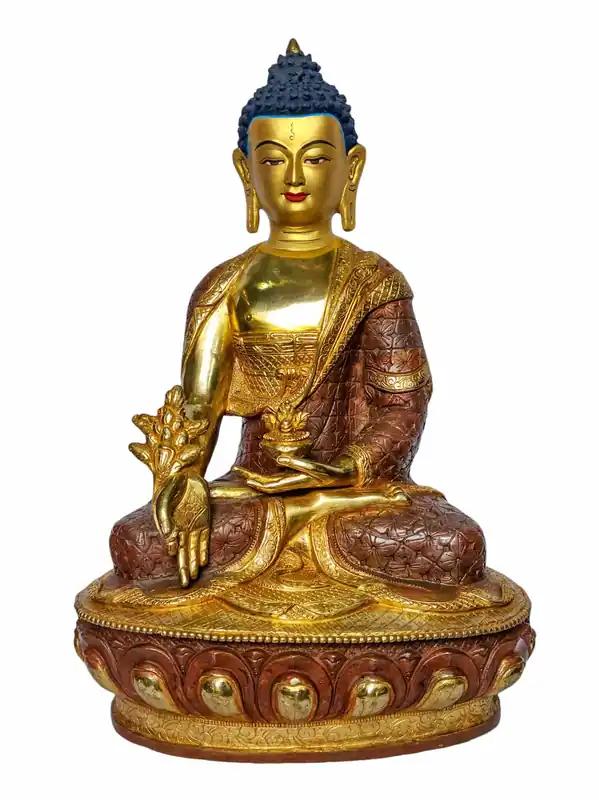 Statue de Bouddha de Médecine en cuivre – Finition dorée et oxydée
