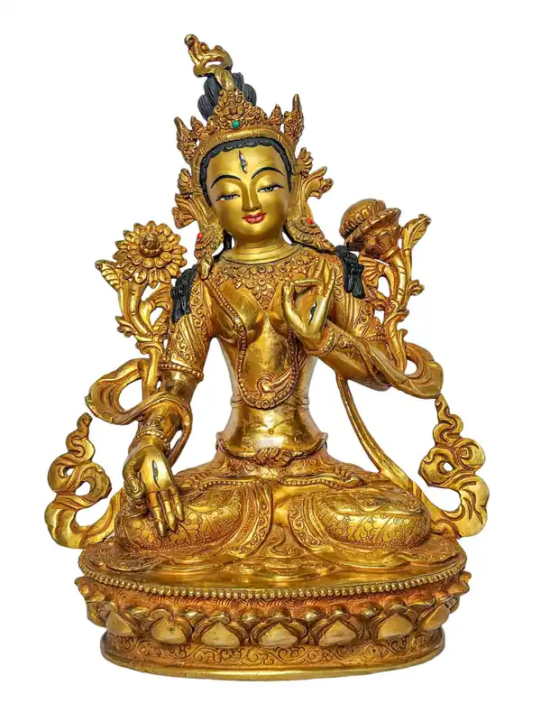 Statue de la Tara Blanche en cuivre – Embodiment de la longévité et de la guérison, 25 cm