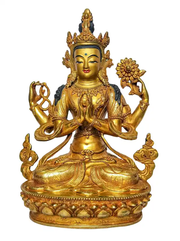 Statue en cuivre de Chenrezig – Bodhisattva de la compassion