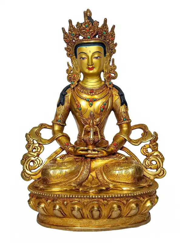 Statue de Bouddha en cuivre d’Aparimita – Symbole de la Longévité, de la Sagesse et de la Vitalité Spirituelle