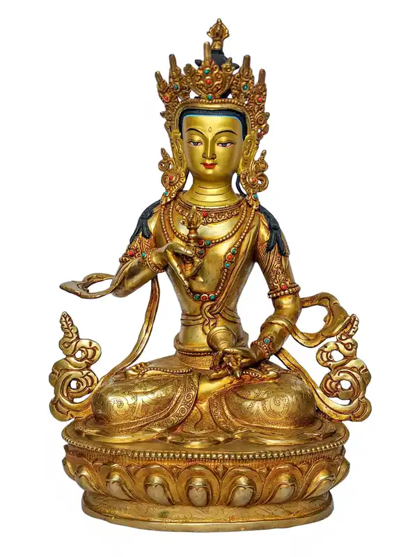 Statue en cuivre de Vajrasattva – Doré à l’or et peint sur le visage, Purificateur du Karma