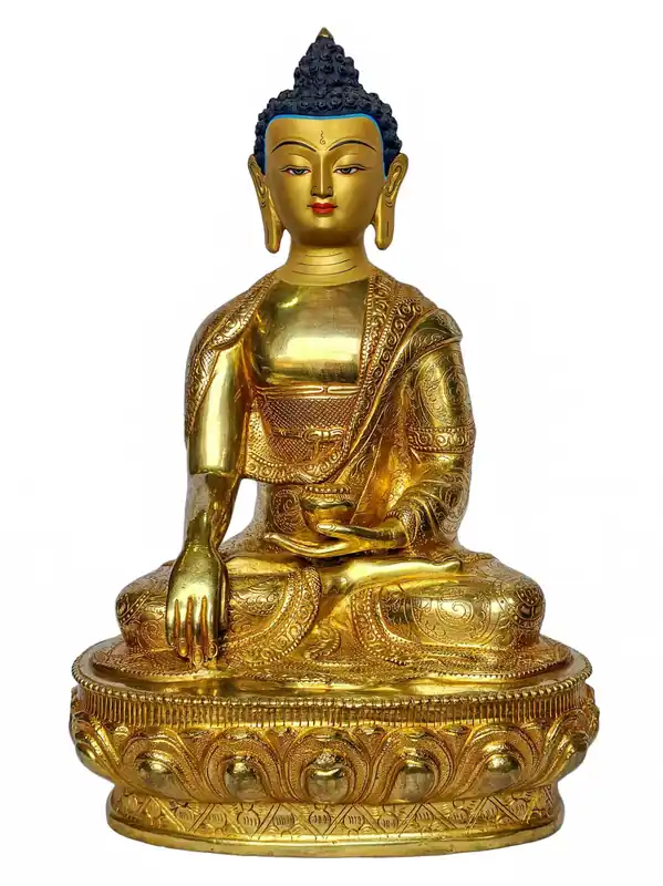 Statue en cuivre du Bouddha Shakyamuni – Peinte finement au visage et dorée