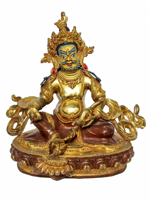 Statue en cuivre de Jambhala jaune – Inspirer la générosité