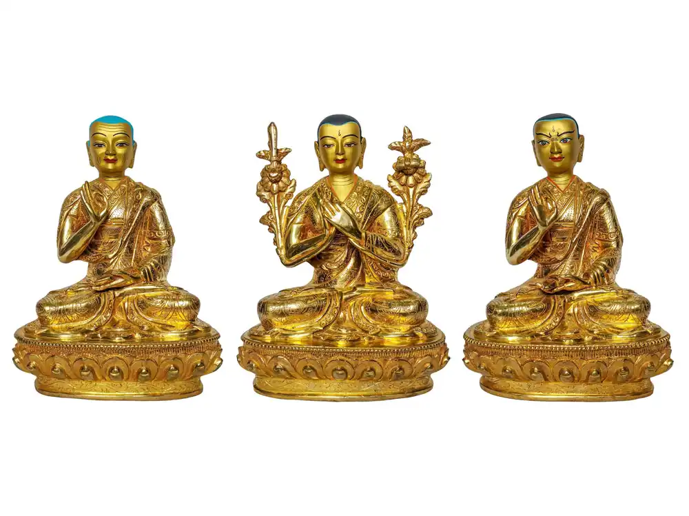 Statue en cuivre de Tsongkhapa avec un disciple – Maître de la sagesse