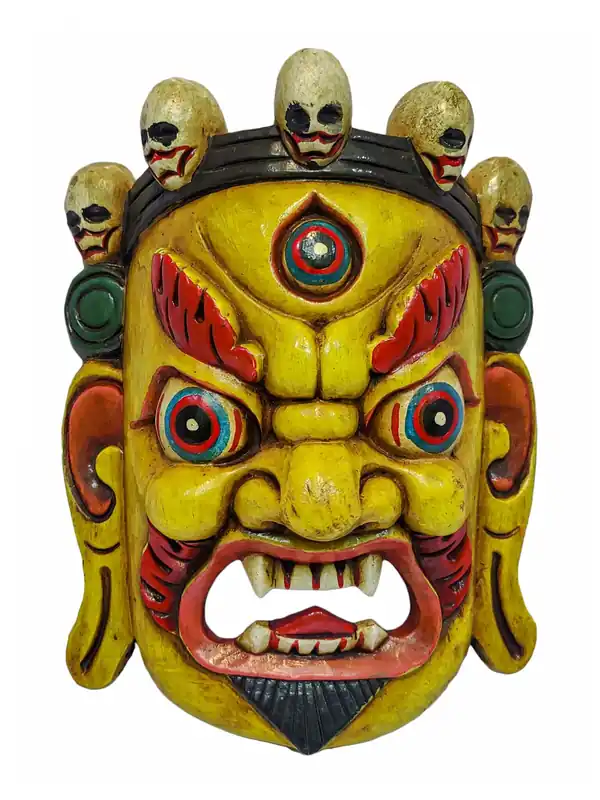 Masque en Bois de Mahakala – Art en Peuplier Jaune