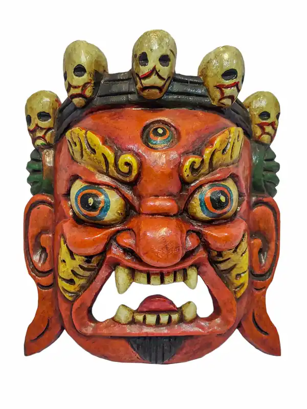 Masque de Bhairav Mahakala en bois de peuplier rouge