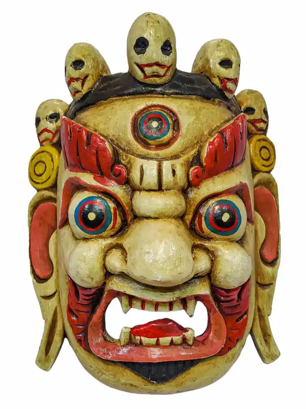 Masque de Mahakala Bhairav en bois de peuplier blanc