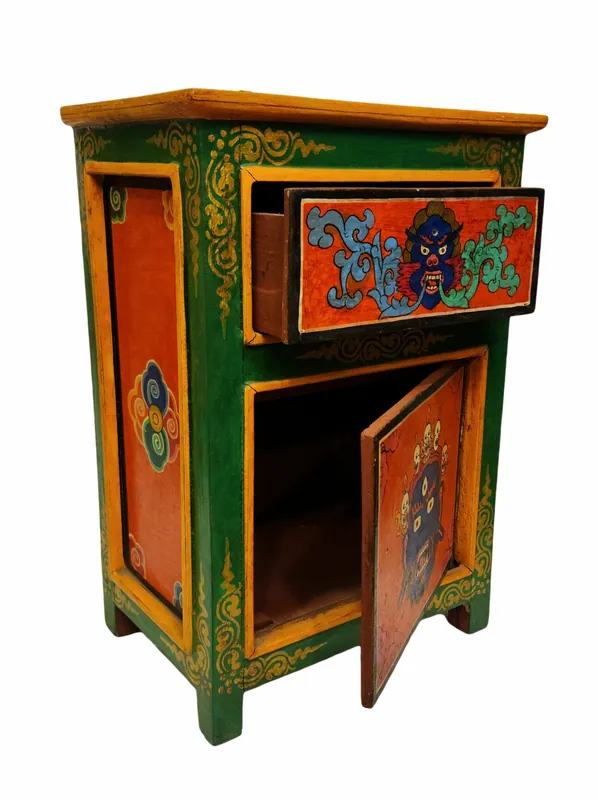 Cabinet en bois tibétain fait main avec motifs peints