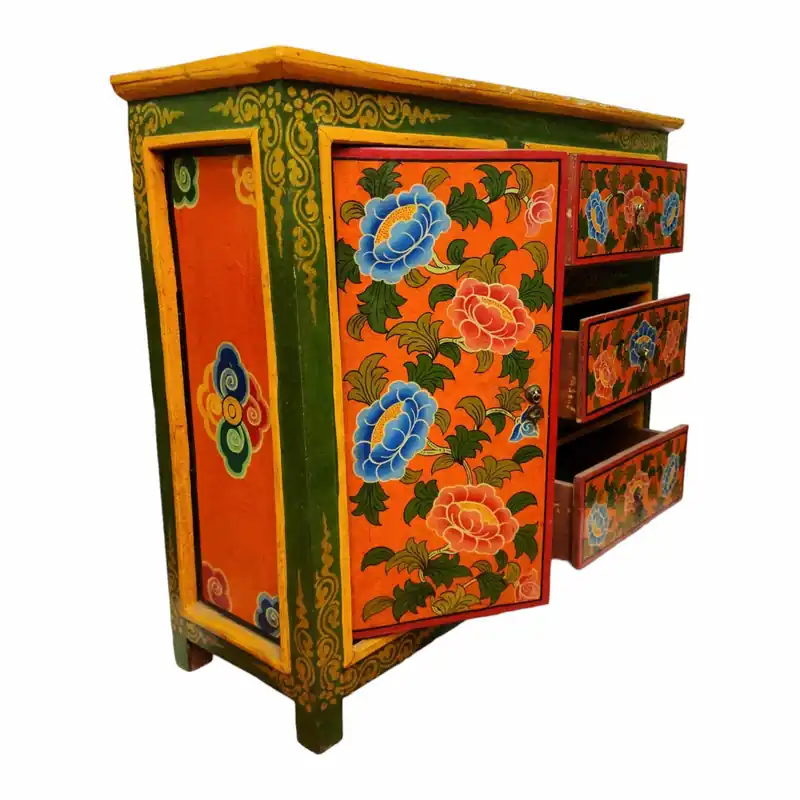Cabinet en bois tibétain fait à la main avec tiroirs