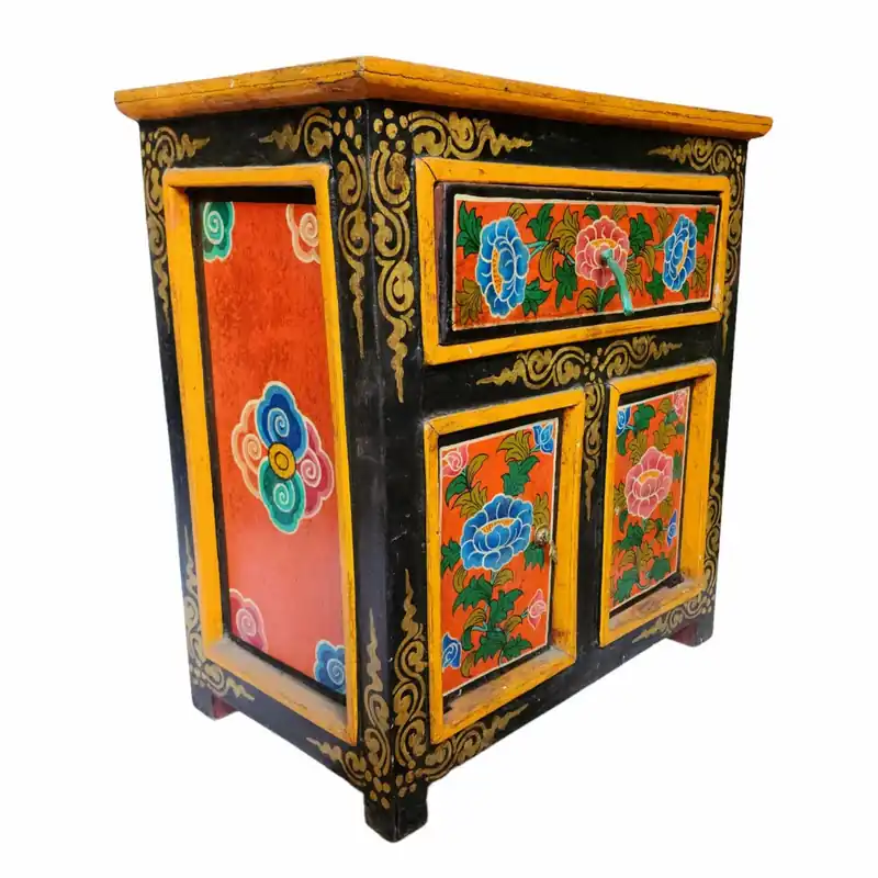 Cabinet en bois tibétain avec tiroir et portes