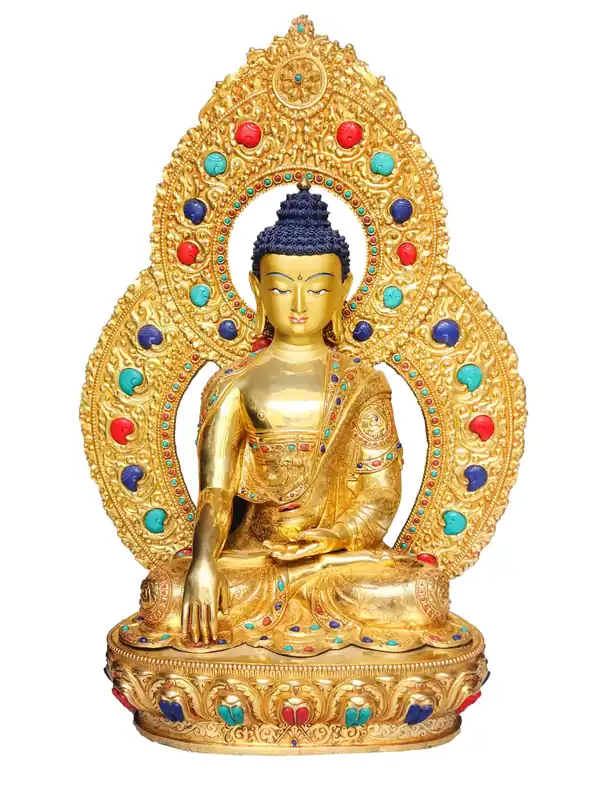 Statue de Bouddha Shakyamuni en cuivre artisanal – Finition dorée, 60 cm