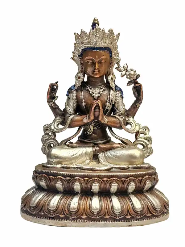 Statue miniature en cuivre de Chenrezig – Bodhisattva de la Compassion